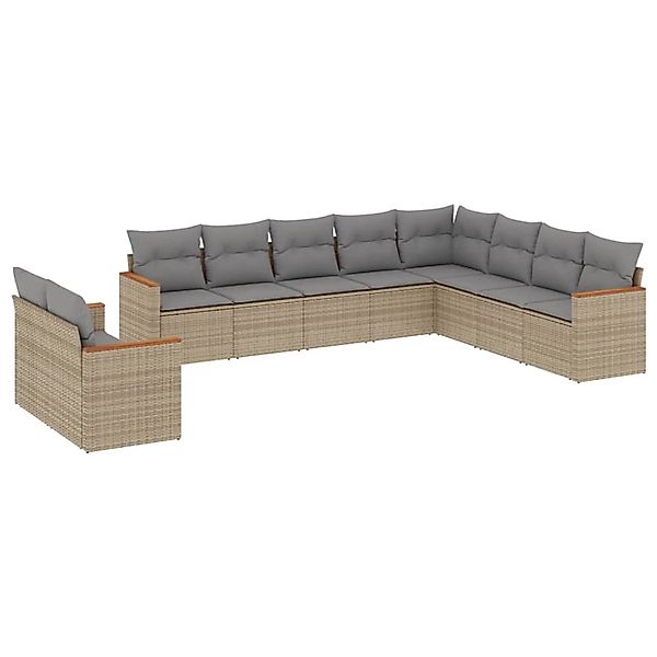 vidaXL 10-tlg Garten-Sofagarnitur mit Kissen Beige Poly Rattan Modell 97 günstig online kaufen