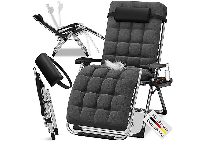 ELONEO Gartenliege mit extra dicker Auflage inkl. Nackenkissen & Getränkeha günstig online kaufen