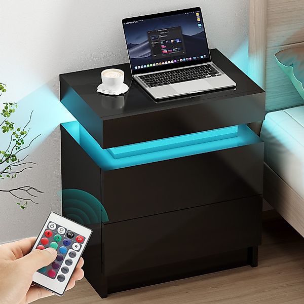 WILGOON Nachttisch Hochglanz Nachtschrank mit 2 günstig online kaufen