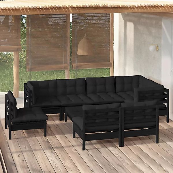 9-tlg. Garten-lounge-set Mit Kissen Schwarz Massivholz Kiefer günstig online kaufen