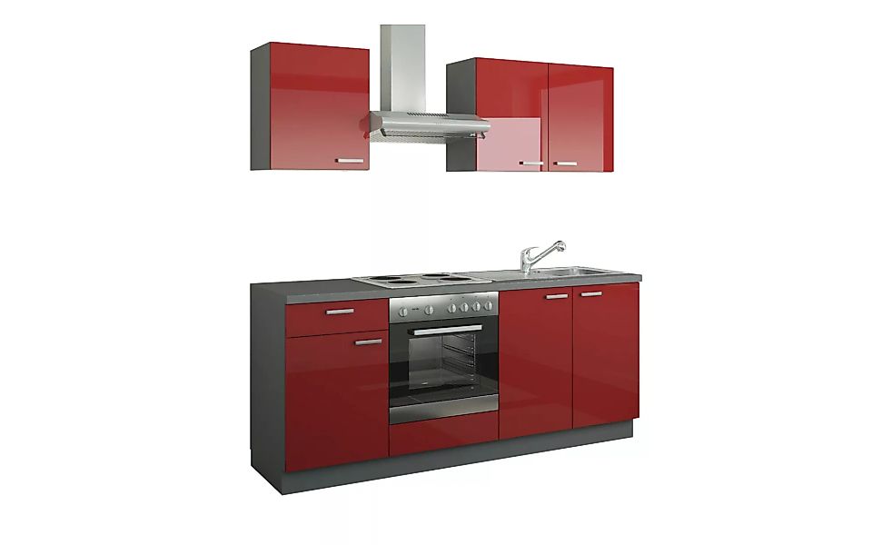 Küchenzeile mit Elektrogeräten - rot - 200 cm - Küchen > Küchenblöcke mit E günstig online kaufen
