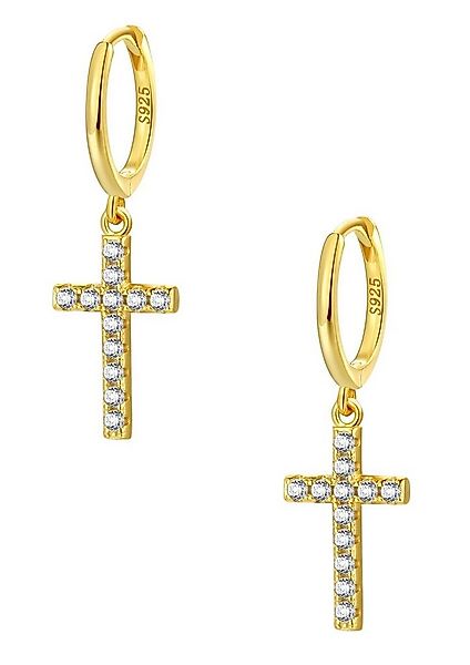 Hey Happiness Paar Creolen Ohrringe Damen Zirkonia Kreuz Anhänger, Vergolde günstig online kaufen