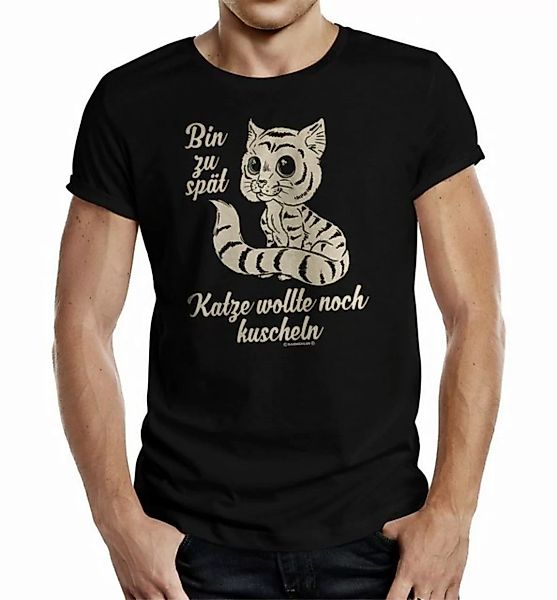 RAHMENLOS® T-Shirt für Katzenbesitzer - bin zu spät - die Katze wollte kusc günstig online kaufen