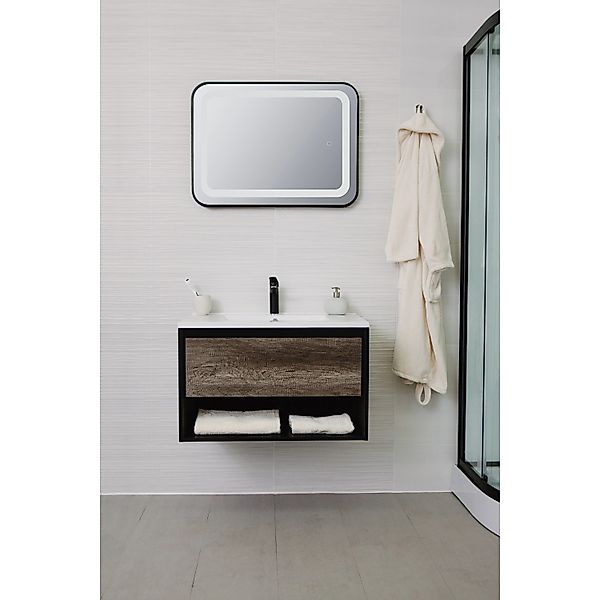 Sanotechnik Einzelwaschtisch 80 cm Eiche Schwarz mit Softclose günstig online kaufen