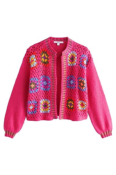 Next Strickjacke Handgehäkelte langärmelige Rundhalsausschnitt (1-tlg) günstig online kaufen