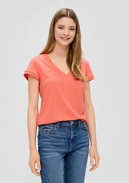 QS Kurzarmshirt T-Shirt mit V-Ausschnitt günstig online kaufen