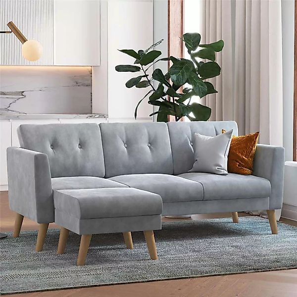 Dreisitzer Couch mit Beistellhocker in Hellgrau Armlehnen (zweiteilig) günstig online kaufen