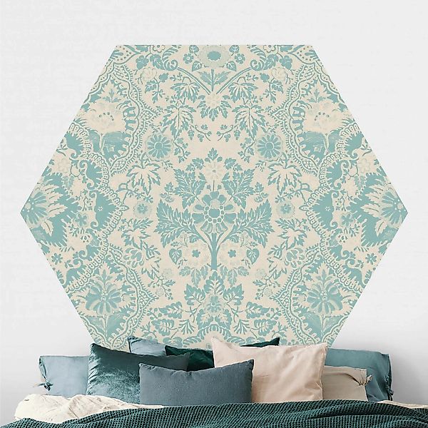 Hexagon Mustertapete Shabby Barocktapete in Azur günstig online kaufen