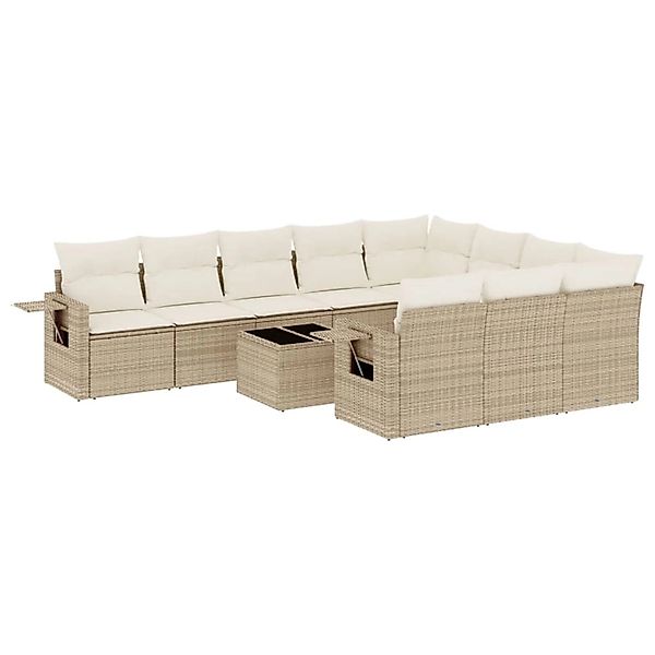 vidaXL 11-Tlg Garten-Sofagarnitur mit Kissen Beige Poly Rattan 3253035 günstig online kaufen