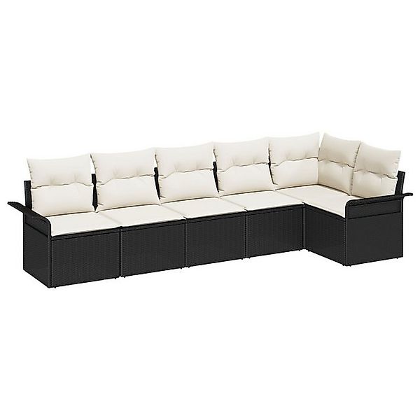 vidaXL Loungesofa 6-teiliges Garten-Sofa-Set mit Kissen Schwarz Poly-Rattan günstig online kaufen