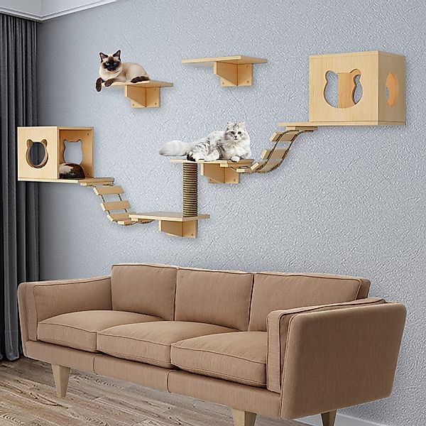 TWSOUL Katzen-Kletterwand 9/17 Stück Deluxe-Katzenmöbel aus Holz, Katzenbet günstig online kaufen