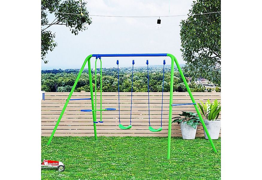 Outsunny Schaukelgestell Outdoor Schaukelgerüst mit 2 Schaukeln, Wippe, (Ki günstig online kaufen