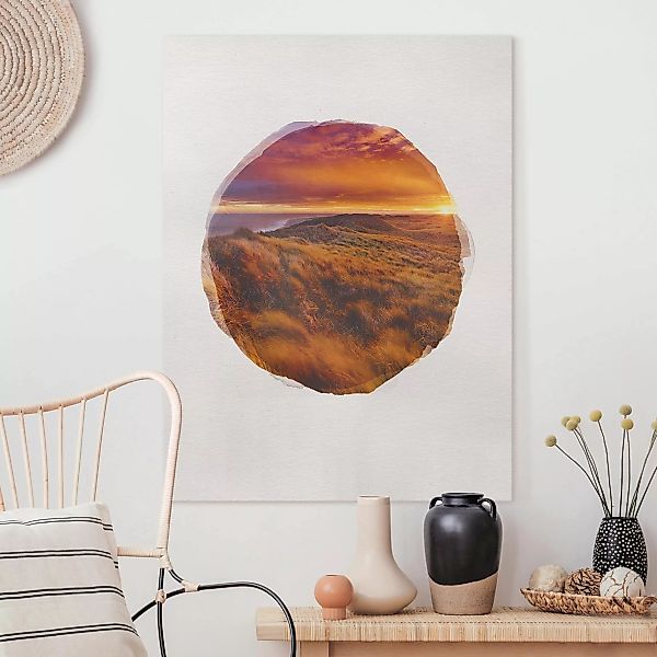 Leinwandbild - Hochformat Wasserfarben - Sonnenaufgang am Strand auf Sylt günstig online kaufen