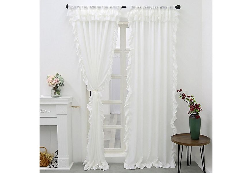 Refttenw Vorhang Weiß Vorhänge Boho Gardinen mit Rüschen für Schlafzimmer, günstig online kaufen