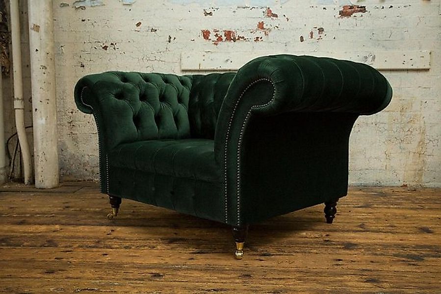 Xlmoebel Sofa Grüner Samt Lounge Sessel im Chesterfield Design, Stoff Couch günstig online kaufen