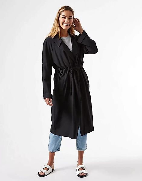 Miss Selfridge – Schwarzer Longline-Mantel mit Bindegürtel günstig online kaufen