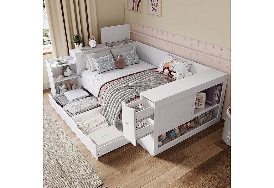 HAUSS SPOLE Holzbett 140x200cm Daybed mit Schubladen, Regalen und Stauraum, günstig online kaufen