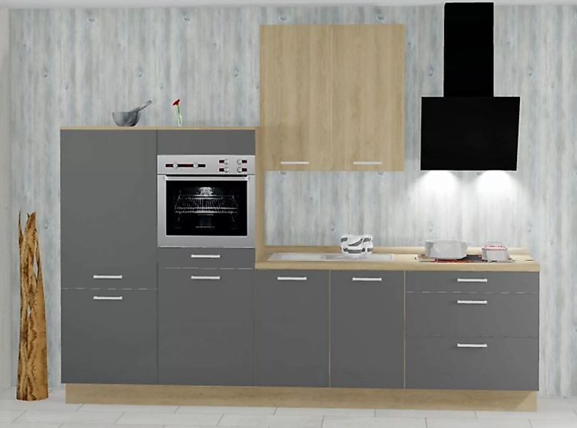 Einbauküche MANKATREND 21 in Grau / Eiche - Schränke montiert/ Küchenzeile günstig online kaufen
