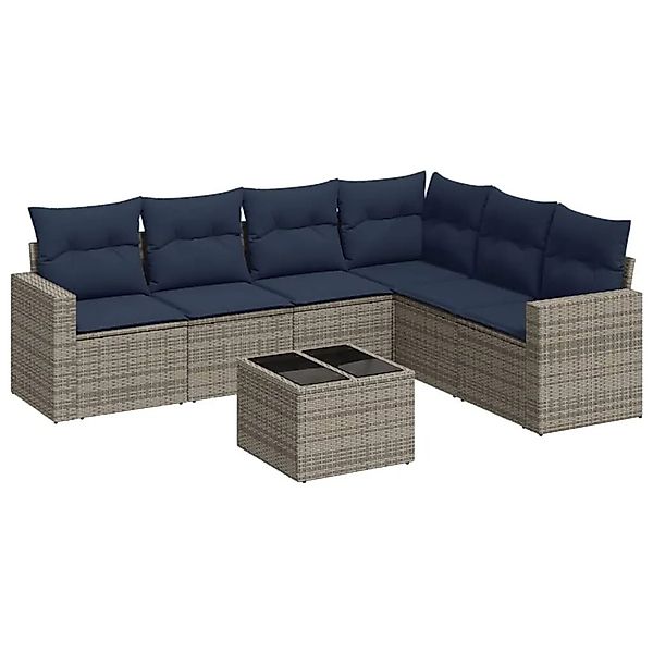 vidaXL 7-Tlg Garten-Sofagarnitur mit Kissen Grau Poly Rattan 3251358 günstig online kaufen