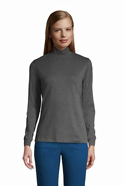 Stehkragen-Shirt in Petite-Größe, Damen, Größe: L Petite, Grau, Baumwolle, günstig online kaufen