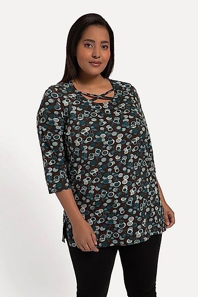 Ulla Popken Longshirt Longshirt A-Linie Punkte Rundhals mit Zierbändern günstig online kaufen