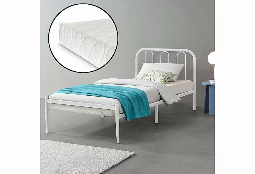 en.casa Metallbett, »Hanko« Bett 90 x 200 cm Stahlrahmen mit Kaltschaummatr günstig online kaufen
