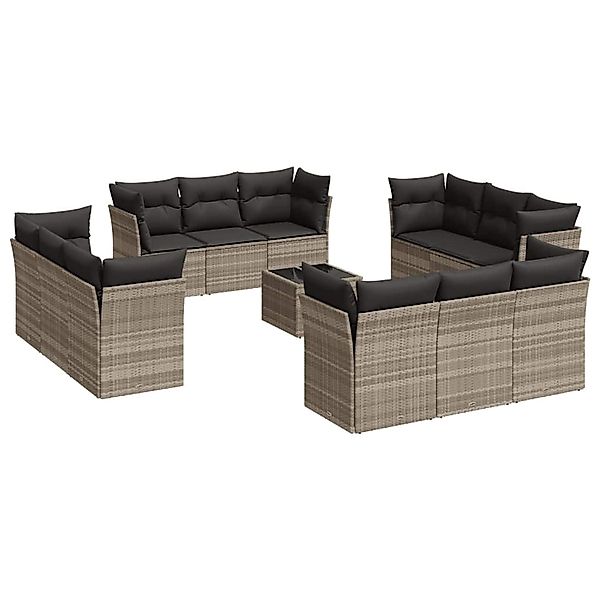 vidaXL 13-Tlg Garten-Sofagarnitur mit Kissen Hellgrau Poly Rattan 3217342 günstig online kaufen