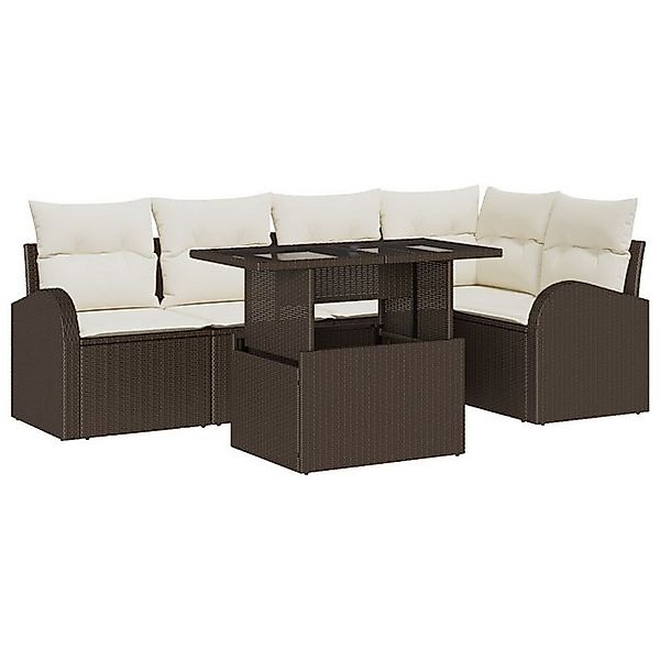 vidaXL Loungesofa 6-teiliges Garten Sofa Set mit Kissen Braun Poly Rattan, günstig online kaufen