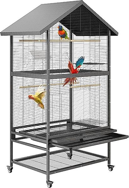 GarveeMore Vogelkäfig mit 4 Metallfutterspendern,Holzstangen und Lagerregal günstig online kaufen