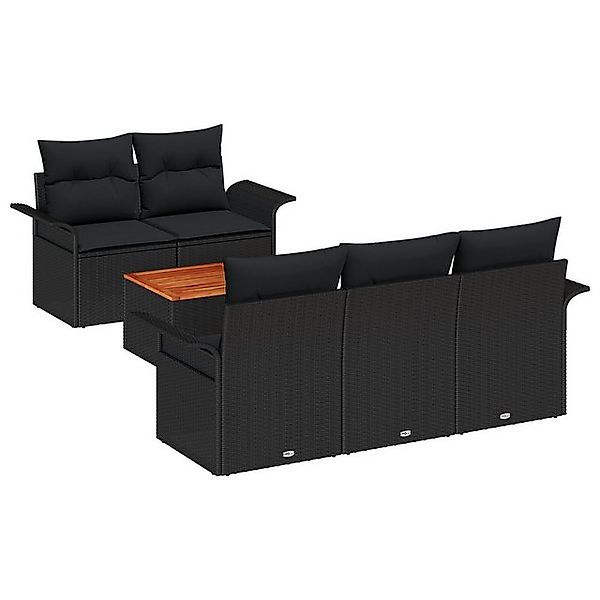 vidaXL Loungesofa 6-teiliges Garten-Sofa-Set mit Polstern Schwarz Poly-Ratt günstig online kaufen