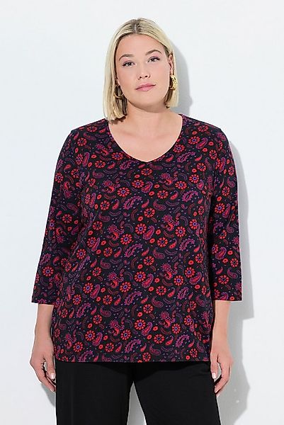 Ulla Popken Longshirt T-Shirt A-Linie V-Ausschnitt 3/4-Arm günstig online kaufen
