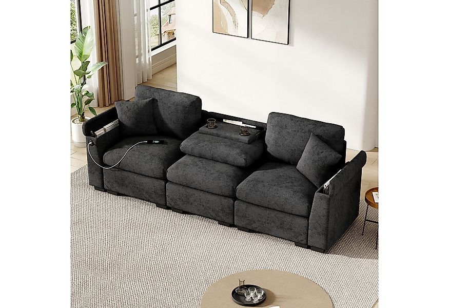 i@home 3-Sitzer multifunktionales Sofa, Beige/Grau, 242*80*88cm, Stoffsofa günstig online kaufen
