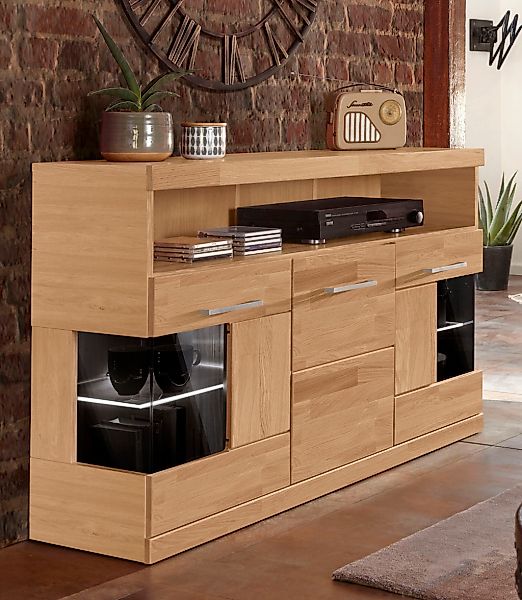 Home affaire Sideboard "Ribe,130cm breit,Fronten Massivholz,2Türen mit gehä günstig online kaufen