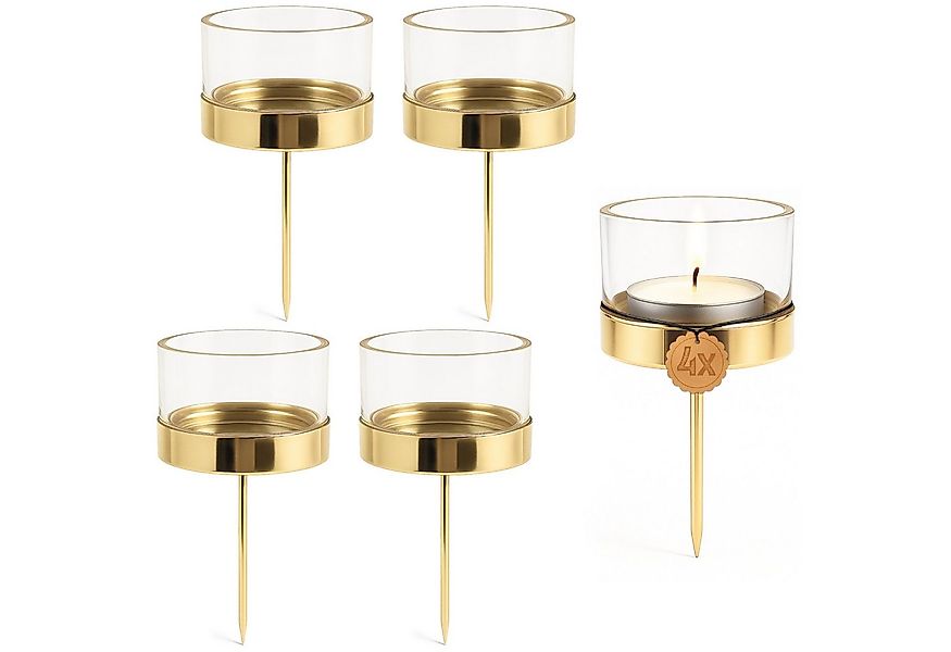 matches21 HOME & HOBBY Kerzenhalter Teelichthalter 4er Set Metall Gold & Gl günstig online kaufen