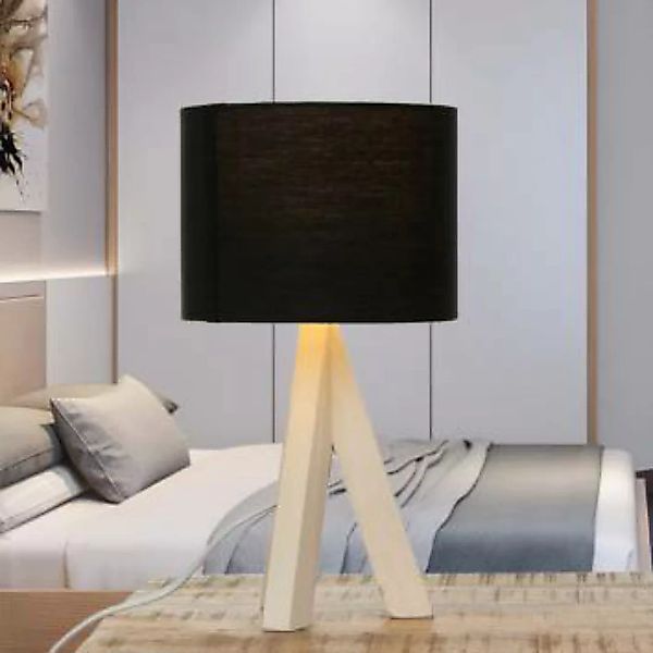Kleine Tischlampe Holz Stoff H:31cm Ø17cm modern günstig online kaufen
