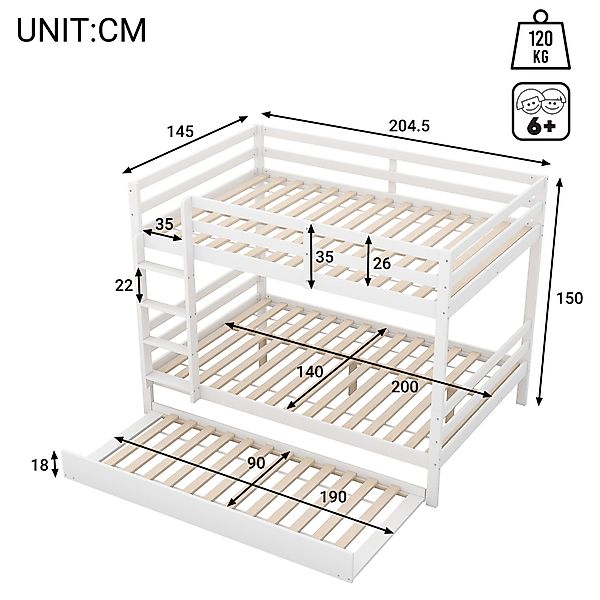 TavilaEcon Etagenbett Kinderbett, Jugendbett, Holzbett, Dreibett günstig online kaufen