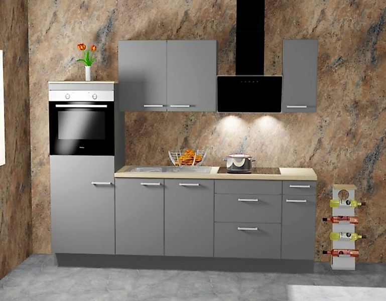 Einbauküche MANKAONYX 18 Onyxgrau - Schränke montiert/ Küchenzeile 240 cm m günstig online kaufen