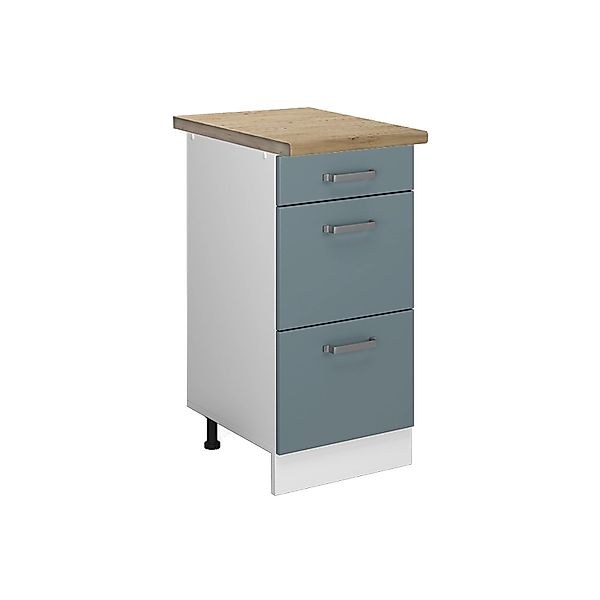 Vicco Küchenunterschrank R-Line Blau-Grau/Weiß 40 cm mit Schubladen AP Eich günstig online kaufen