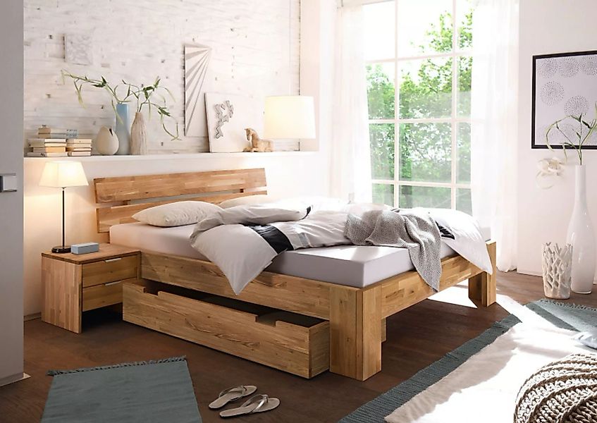 Bett mit Schublade 180x200 Eiche massiv Lena-2 günstig online kaufen
