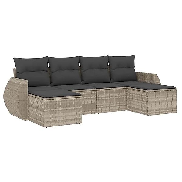 vidaXL 6-Tlg Garten-Sofagarnitur mit Kissen Hellgrau Poly Rattan 3221721 günstig online kaufen