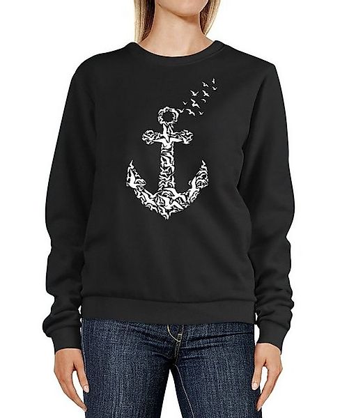 Neverless Sweatshirt Sweatshirt Damen Anker Vögel Print Aufdruck Rundhals-P günstig online kaufen