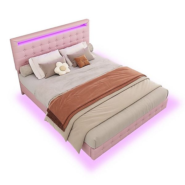 SOFTWEARY Polsterbett in schwebender Optik (140x200 cm), Doppelbett mit LED günstig online kaufen