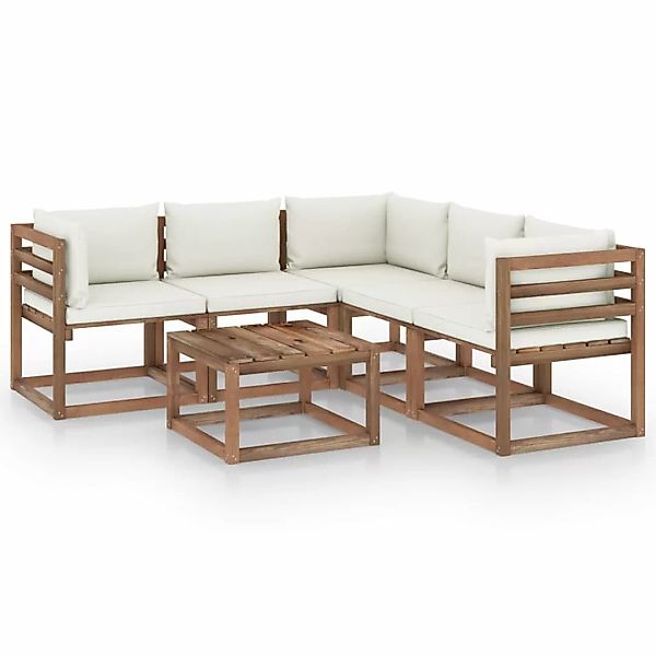 6-tlg. Garten-lounge-set Kissen Creme Kiefer Imprägniert günstig online kaufen