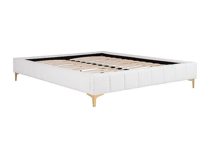 Deko-Polster-Bettgestell - 160 x 200 cm - Bouclé-Stoff & goldfarbene Füßen günstig online kaufen