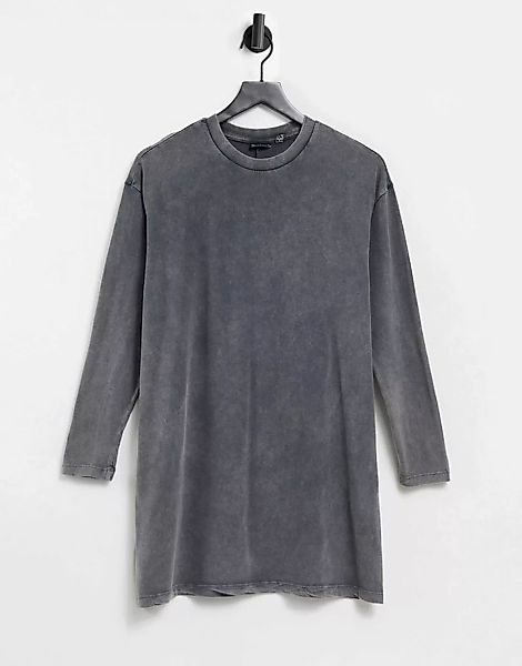 ASOS DESIGN – Langärmliges Oversize-T-Shirt-Kleid in anthrazitfarbener Acid günstig online kaufen