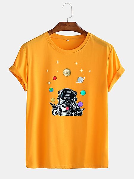 Herren Baumwolle Astronaut Druck Rundhals Freizeit Kurzarm T-Shirts günstig online kaufen