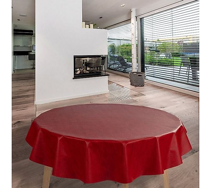 laro Tischdecke Wachstuch-Tischdecken Rot Leinenoptik Rund 140cm günstig online kaufen