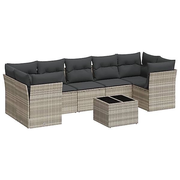 vidaXL 8-Tlg Garten-Sofagarnitur mit Kissen Hellgrau Poly Rattan 3217292 günstig online kaufen