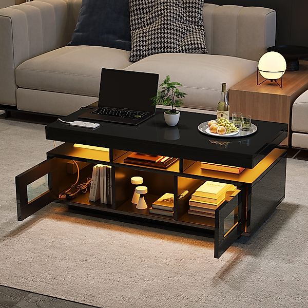 HAUSS SPOLE Couchtisch Hochglanz-Sofatisch mit LED-Leuchten, günstig online kaufen