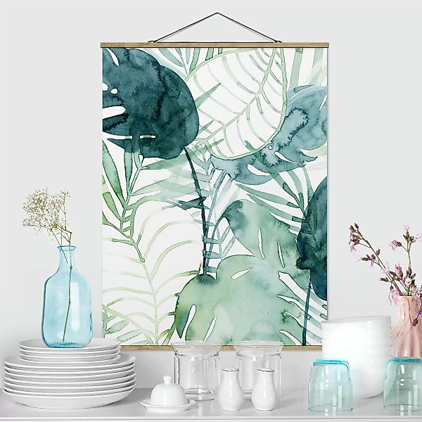 Stoffbild Blumen mit Posterleisten - Hochformat Palmwedel in Wasserfarbe II günstig online kaufen